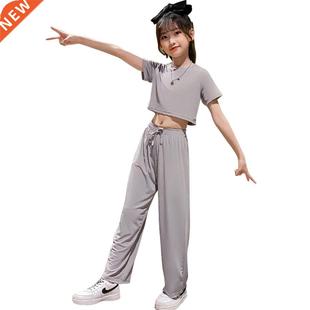 Kids Summer Clothes Solid Color Suit For Girls Tshirt + Pant