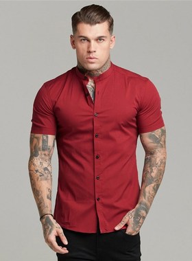 New Arrivals Summer Man Short Sleeve Shirt Solid Fitness Men