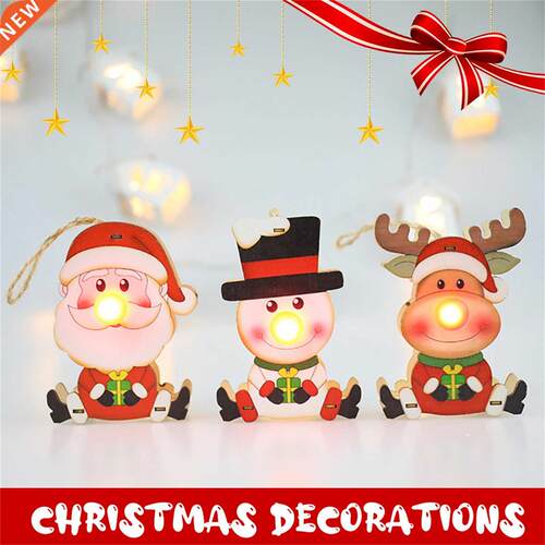 New Year 2020 Elk Wood Pendant Drop Ornaments Christmas Tree