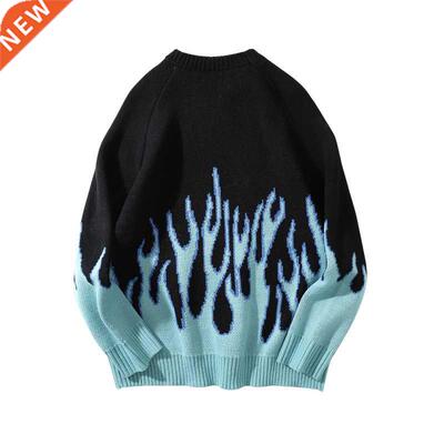 Sweater Men Setwear Retro Flame Pattern Hip Hop Autumn New P