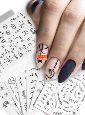 68pcs Water Transfer Nail Art Sticker Set Black Lace Flower