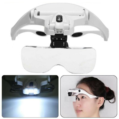 LED Illuminated Headband Magnifier Visor with 5 Detachable L