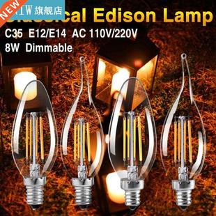Tsleen C35 Retro Dimmable E14 Candle Lamp 8W Edison Bulbs Fi
