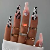 And Nai Coffin False Plaque White Black Nail Fake Long Extra