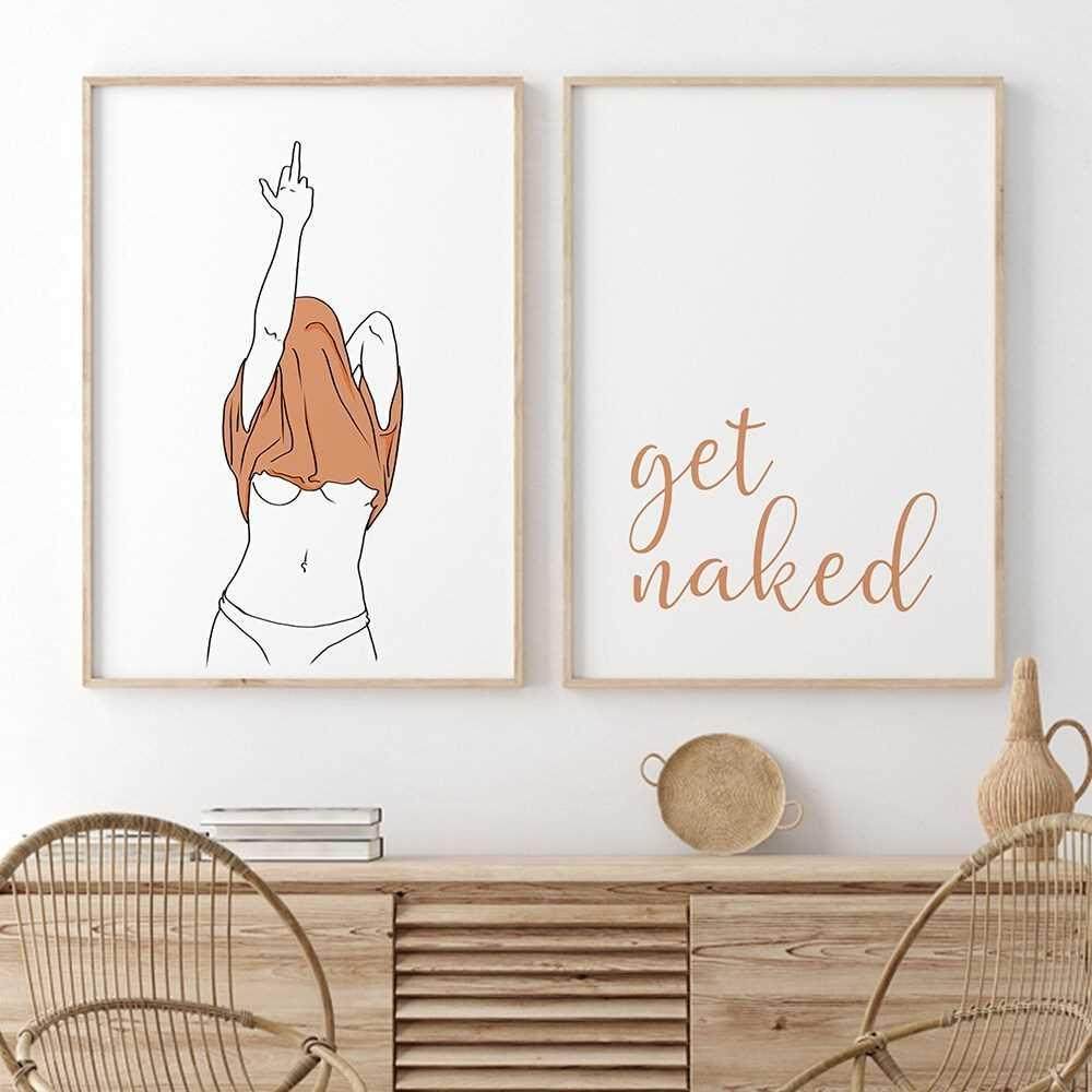 Bathroom Canvas Painting Get Naked Funny Line Woman Posters