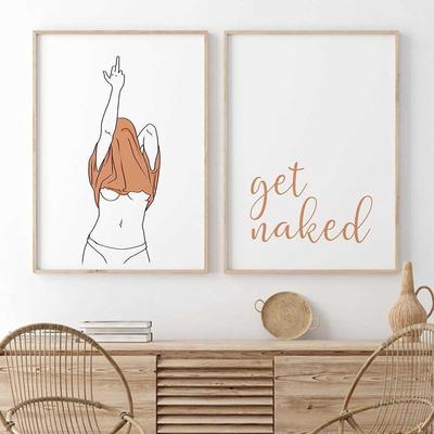 Bathroom Canvas Painting Get Naked Funny Line Woman Posters