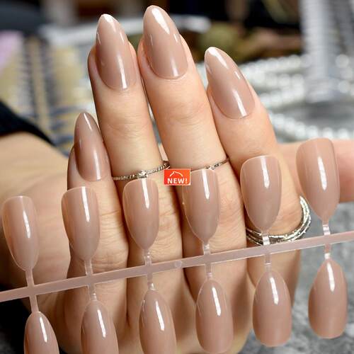 Fashion Stiletto Press On Nails Pointed Light Brown Ladies