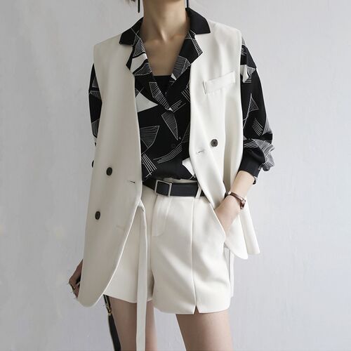 GOPLUS Autumn Vest Women Vintage V-neck Double Breasted Shor