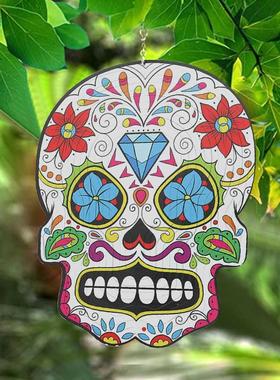 Colorful Skull Head Wind Spinner Spiral Stainless Steel Outd