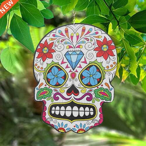 Colorful Skull Head Wind Spinner Spiral Stainless Steel Outd