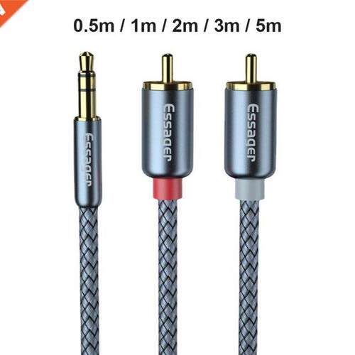 Essager RCA Aux Cable .5mm Jack to 2 RCA Audio Cable Y Conn