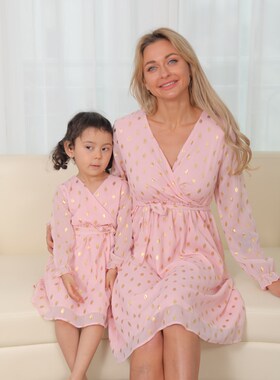 Spring Mother Daughter Macthing Dresses Family Set Sequin Mo