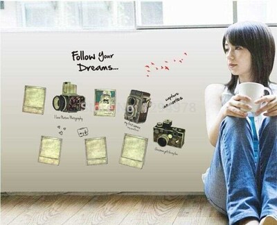 Fashion Retro Camera Wall Stickers Photo Frame Follow you Dr