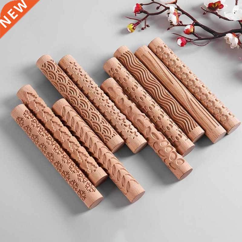 Embossing Rolling Pin Christmas Theme Pattern Engraved Woode