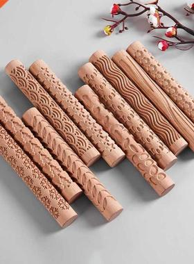 Embossing Rolling Pin Christmas Theme Pattern Engraved Woode