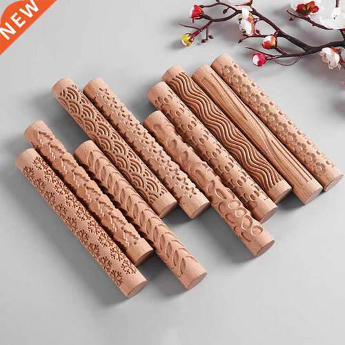 Embossing Rolling Pin Christmas Theme Pattern Engraved Woode