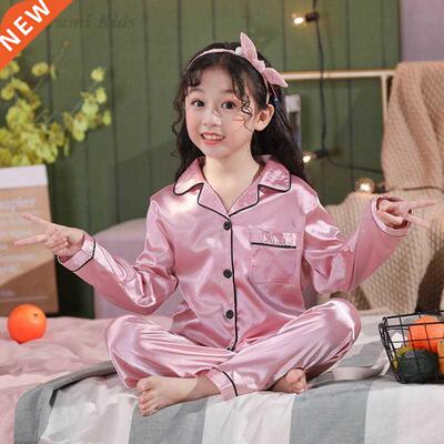 3 6 9 12 14 Years Girl's Satin Pajamas Kids Silk Pajama