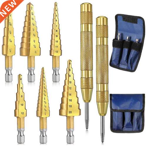 8-Piece Step Drill Bit Set, 3 Metric and Inch Hexagon Shank