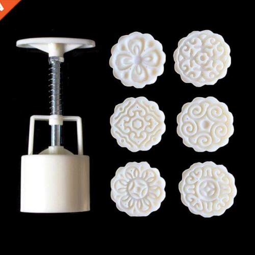 6pcs D Flowers Stamps Moon Cake Decor Mould Barrel Round Mo