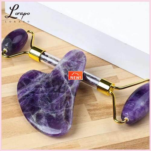 Amethyst Roller Facial Massager Natural Jade Quartz Scraper