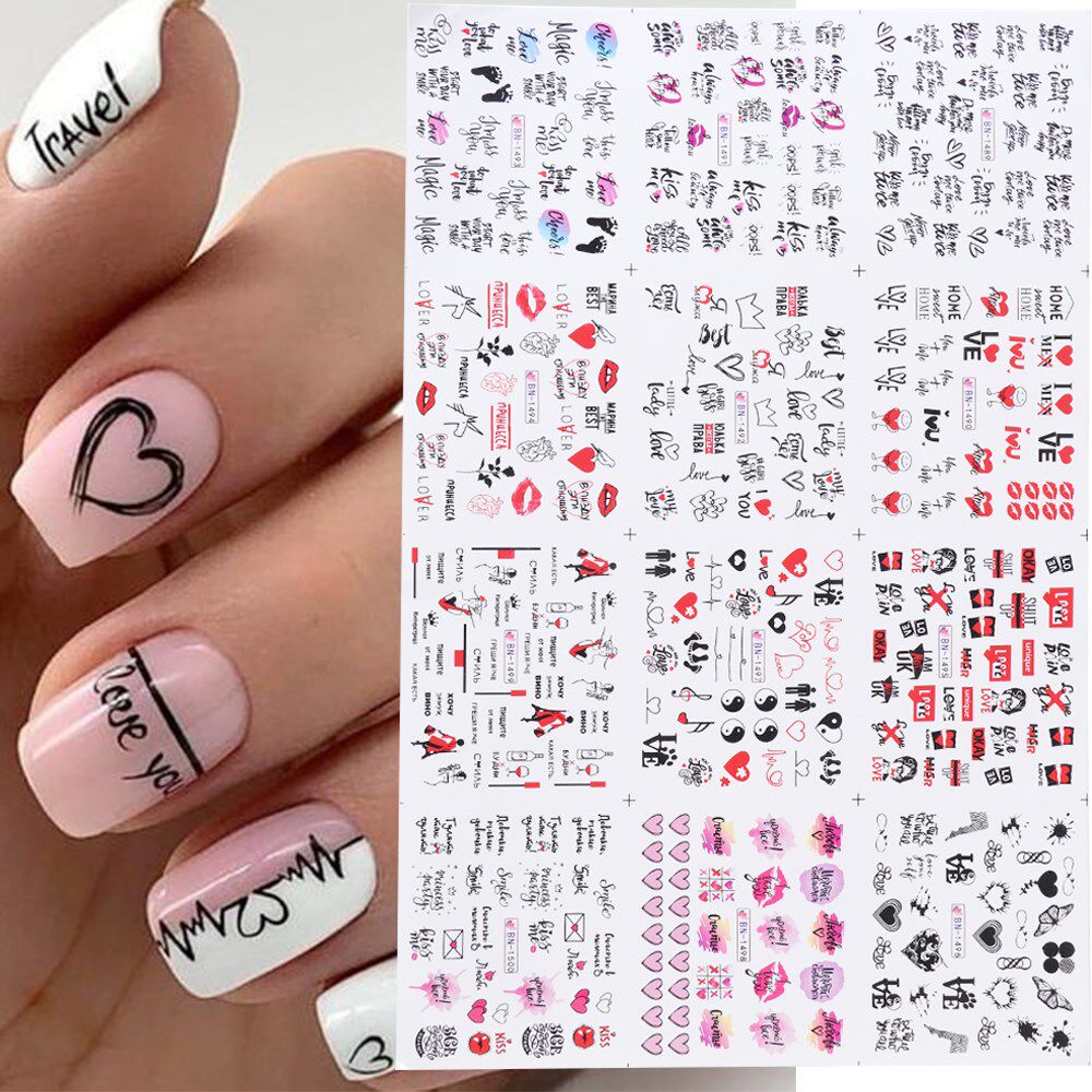 12pcs Valentines Manicure Love Letter Flower Sliders for Nai