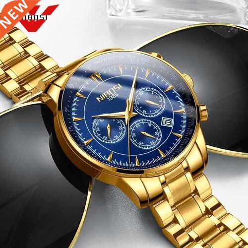 NIBOSI Gold Mens Watches Top Brand Luxury Sport Quartz Dres