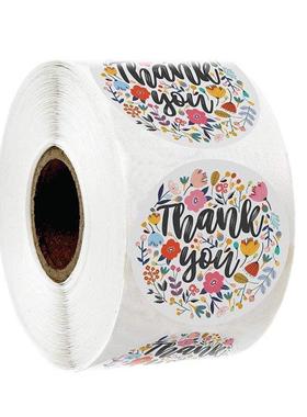 Round Floral Thank You Stcker Flower Desgn Handmade Stcke