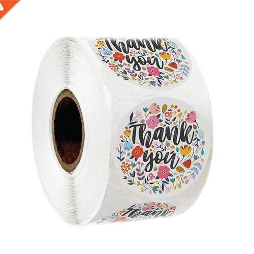 Round Floral Thank You Stcker Flower Desgn Handmade Stcke