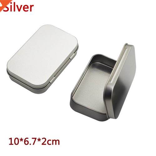 Storage Box Storage Kit Tin Hinged Silver Small Empty Plain