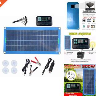 300W Solar Panel 12V 5V Dual USB Controller Waterproof Monoc