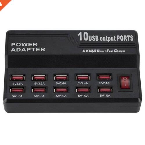 Smart 10-Port Charger Quick Charge Station USB 12A Power 60W