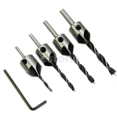 4pcs HSS 5 Flute Countersink Drill Bit Set Reamer Woodworkin
