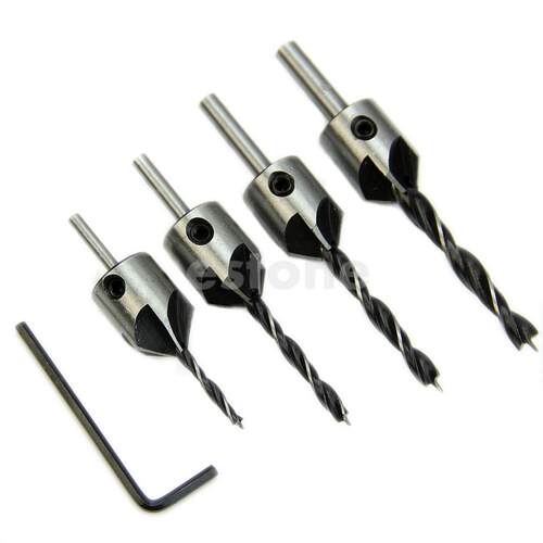 4pcs HSS 5 Flute Countersink Drill Bit Set Reamer Woodworkin