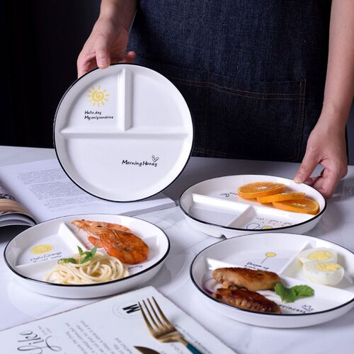 1pc Kids Dinner Luncheon Plate Ceramic Divided Dishes Fat
