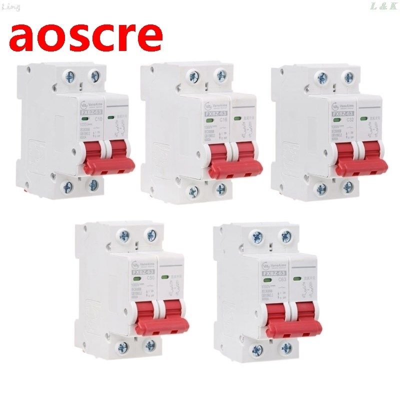2P DC 1000V Solar Mini Circuit Breaker 10A/16A/32A/50A/63A D