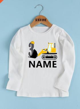 Custom Name Birthday T shirt Number 1-9 Excavator Car Cartoo