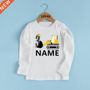 Custom Name Birthday T shirt Number 1-9 Excavator Car Cartoo