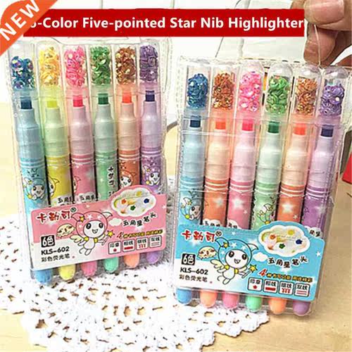 6Pcs/Set Creativity Colored Pentagram Highlighter Pen For St