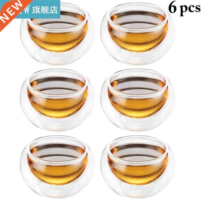 6Pcs Transparent Glass Tea Cups Insulated Double Lay