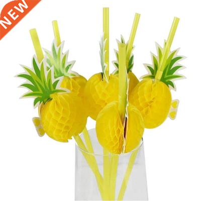 25/50Pcs Pineapple Drinking Straws Hawaii Beach Tropical Bir