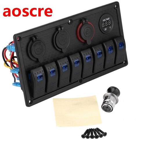 12V 24V 8 Gang Car Marine Boat Rocker Switch Panel Waterproo