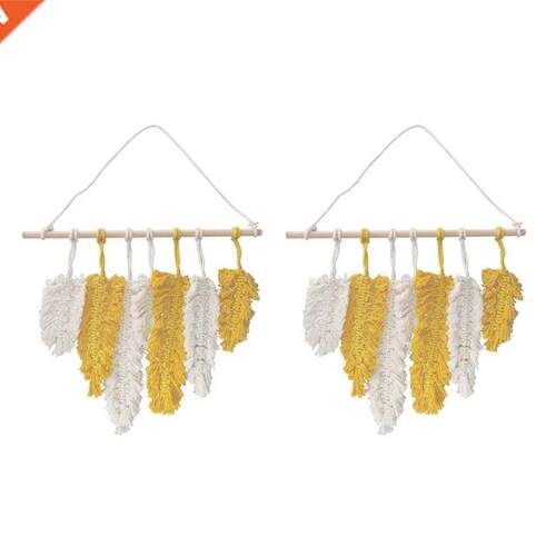 2X Hand-Made Macrame Wall Hanging Feather Cotton Woven Leave