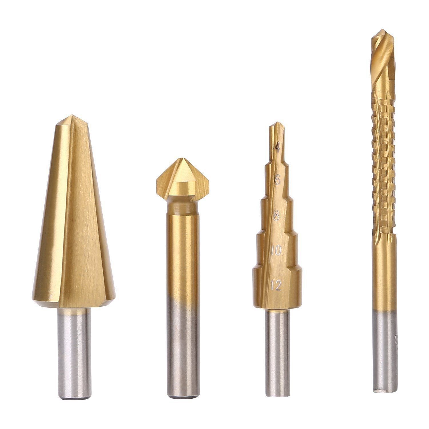 4Pcs HSS Titanium Coated Drill Bit Set Hole Cutter Kit,Step
