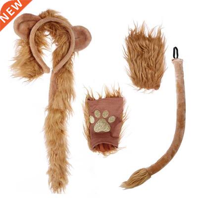 Halloween Costume Lion Plush Ears Headband Tail and Paws Kit