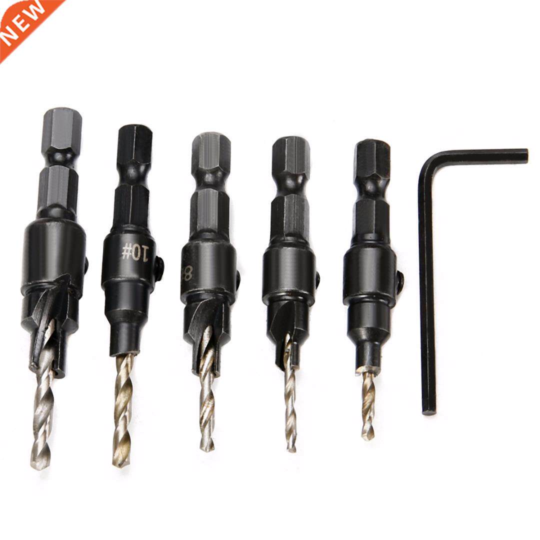 5pcs Countersink Drill Bits Set Hex Shank Drilling Tool #5 #