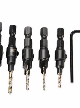 5pcs Countersink Drill Bits Set Hex Shank Drilling Tool #5 #
