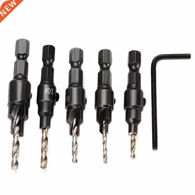 5pcs Countersink Drill Bits Set Hex Shank Drilling Tool #5 #