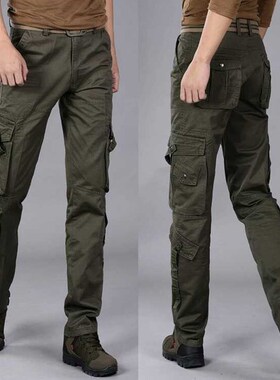 Spring and autumn trousers multi-pocket overalls loose large