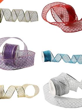 50 Yards/roll Lattice Glitter Sheer Wired Organza Christmas