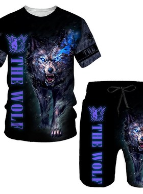 Ferocious Wolf Summer 3D Printed Men's T-shirt Shorts Set Me